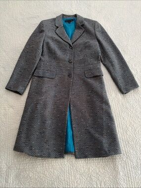 Nipon Boutique Tweed Pea Coat with Teal Lining